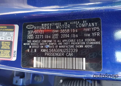 2022 Hyundai Elantra Sel z USA, uszkodzony, nr VIN KMHLS4AG6NU252339